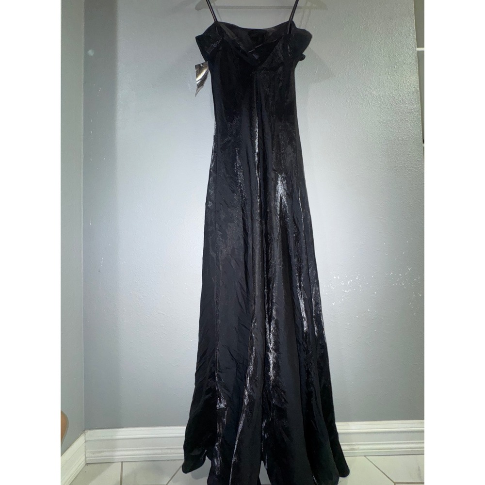 Lulu.H Paris Black Metallic Shimmer Gown Rhinestone Accent Prom Formal Dress 4 - Picture 5 of 7